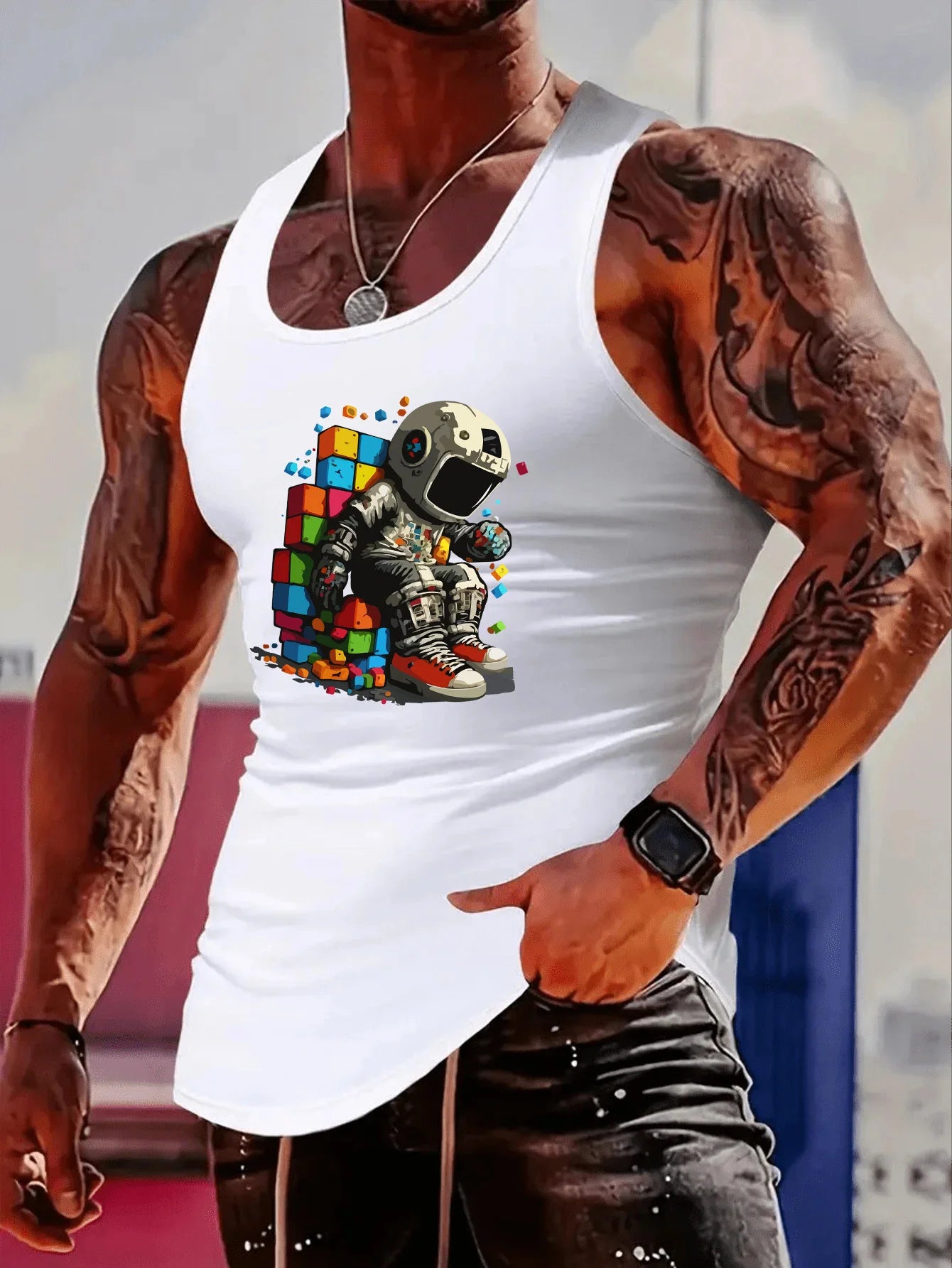 Men's Astronaut Print Tank Top - Fashionable Streetwear Sleeveless Shirt