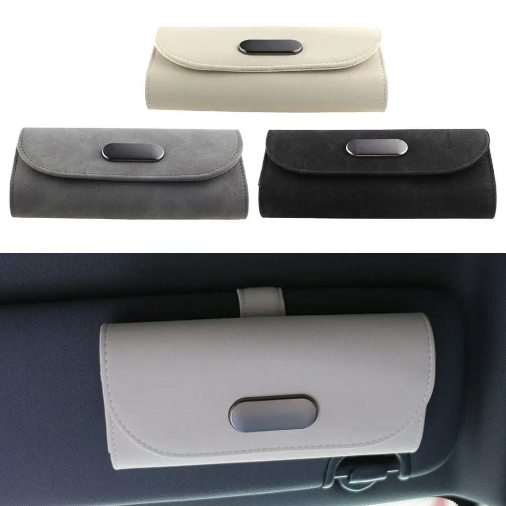 For Ford F-150 Chevrolet Silverado Jeep Wrangler Magnetic Flannel Sun Visor Eyewear Holder Car Eyeglass Storage Accessory