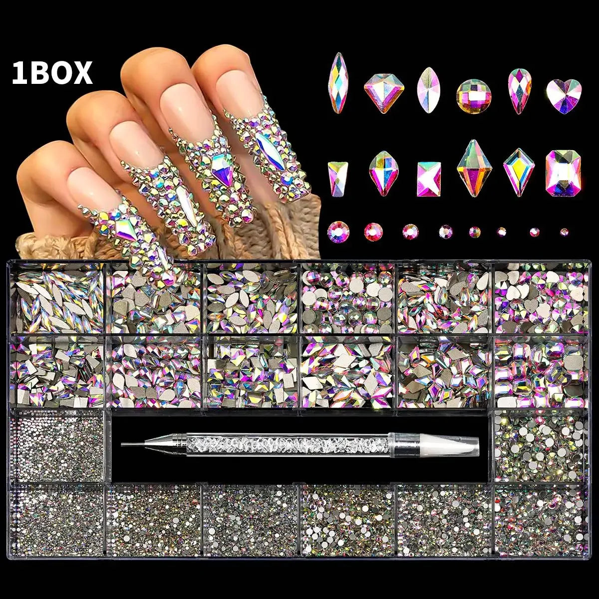3D Resin Nail Art Rhinestones Multi-color Flat Brilliant Diamond Nail Jewelry Set DIY Clothes Phone Case Manicure Accessory Tool