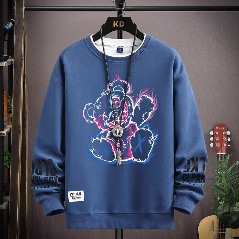 Hip Hop Bear Graphic T Shirts for Men Spring Autumn Oversized Women Long Sleeve T-shirt Harajuku Tops Streetwear Men Clothing