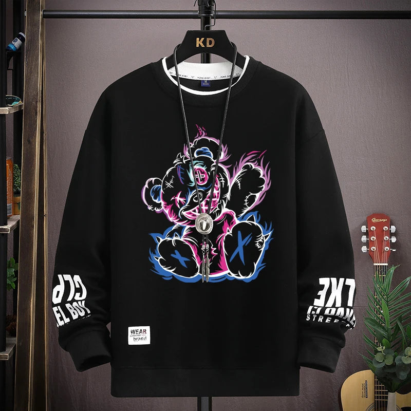 Hip Hop Bear Graphic T Shirts for Men Spring Autumn Oversized Women Long Sleeve T-shirt Harajuku Tops Streetwear Men Clothing