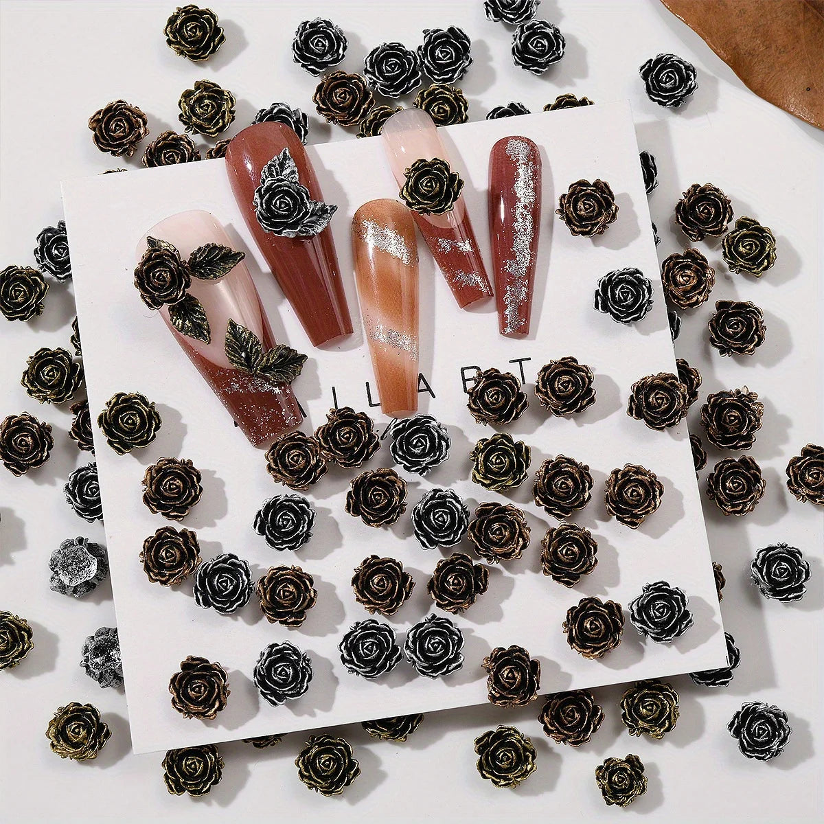 50pcs Resin Black Flower Leaves Rose Nail Art Accessories Vintage Nail Decoration Phone Case Hairpin Diy Accessory Decoration