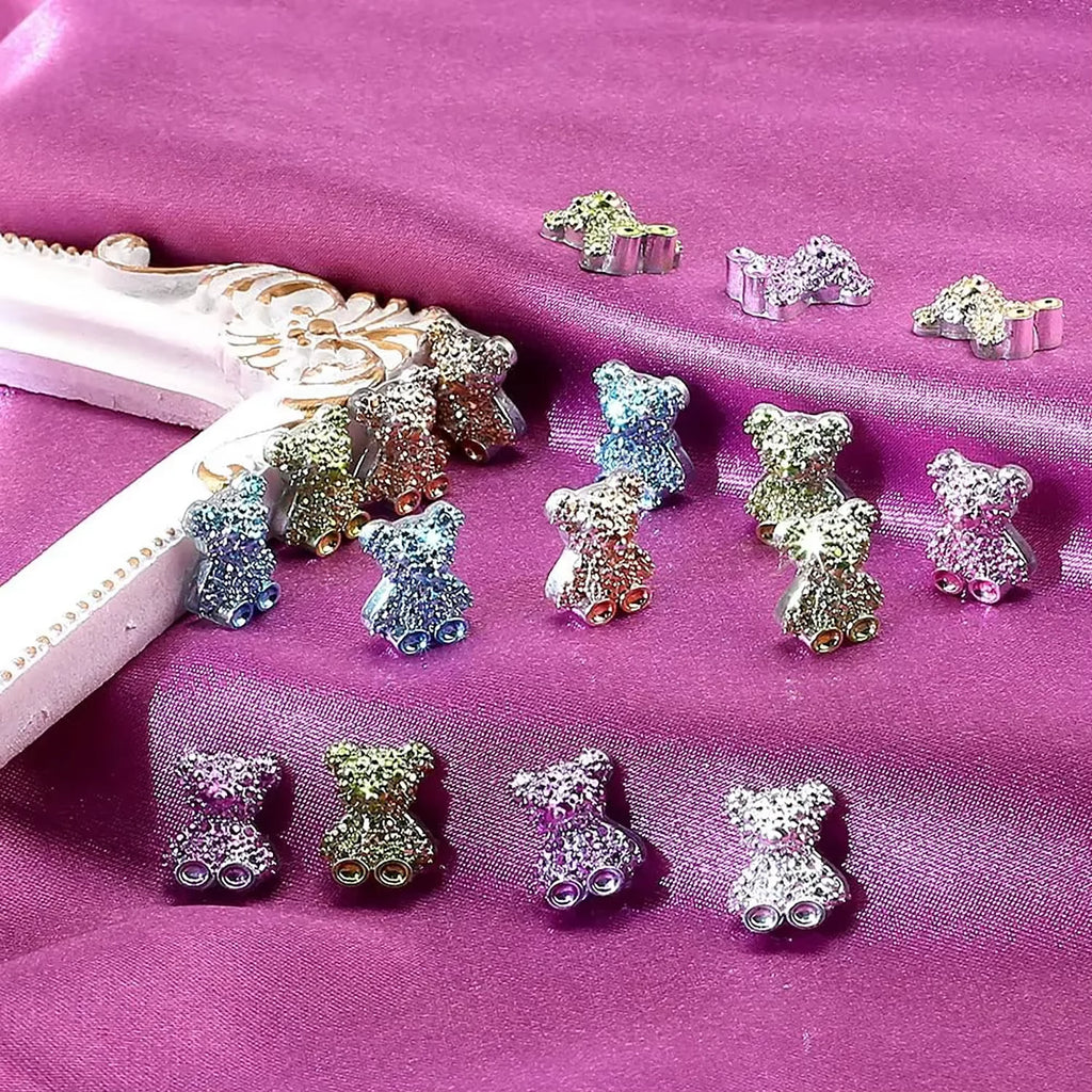 60PCS color 3D bear diamond nail cartoon accessories, suitable for DIY nail art, phone cases, water bottles, handicrafts, photos