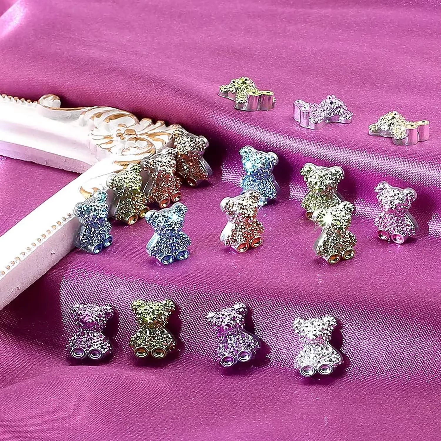 60PCS color 3D bear diamond nail cartoon accessories, suitable for DIY nail art, phone cases, water bottles, handicrafts, photos