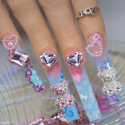 60PCS color 3D bear diamond nail cartoon accessories, suitable for DIY nail art, phone cases, water bottles, handicrafts, photos
