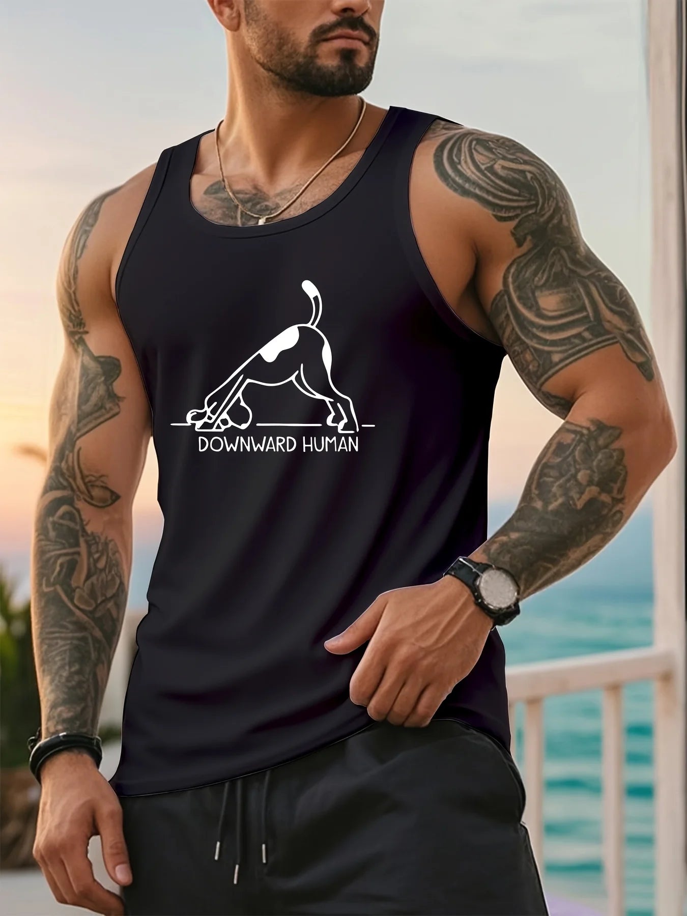 Summer casual cartoon letter pattern tie-on vest for men - narrow shoulder, sleeveless vest