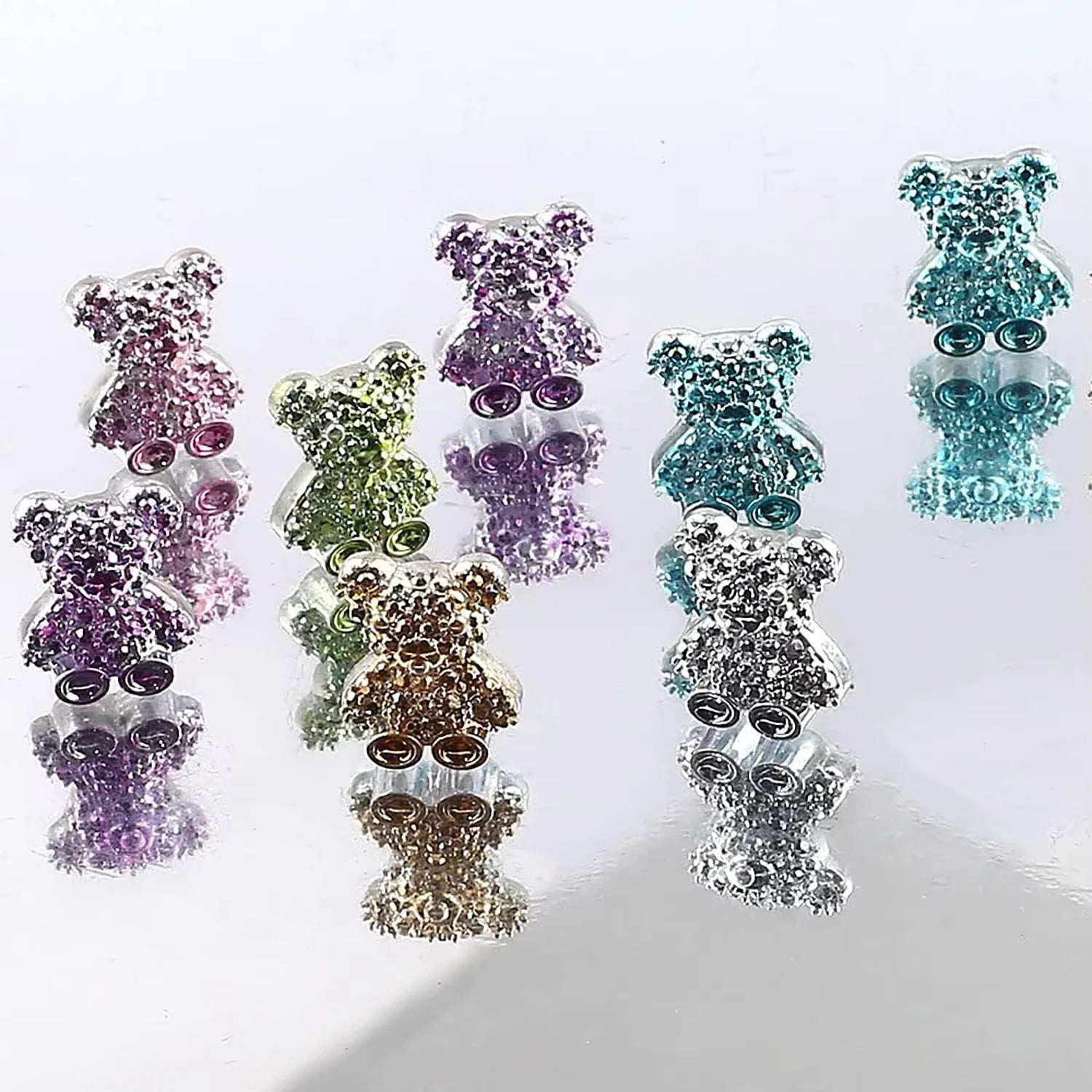 60PCS color 3D bear diamond nail cartoon accessories, suitable for DIY nail art, phone cases, water bottles, handicrafts, photos