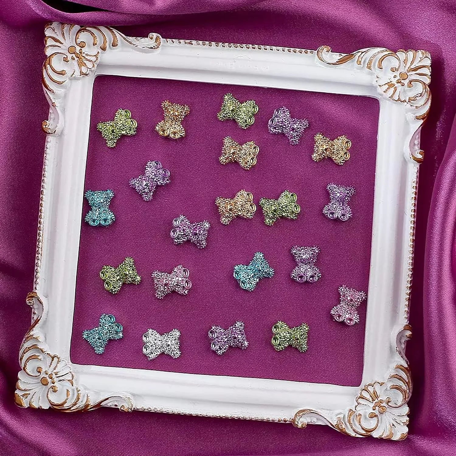 60PCS color 3D bear diamond nail cartoon accessories, suitable for DIY nail art, phone cases, water bottles, handicrafts, photos