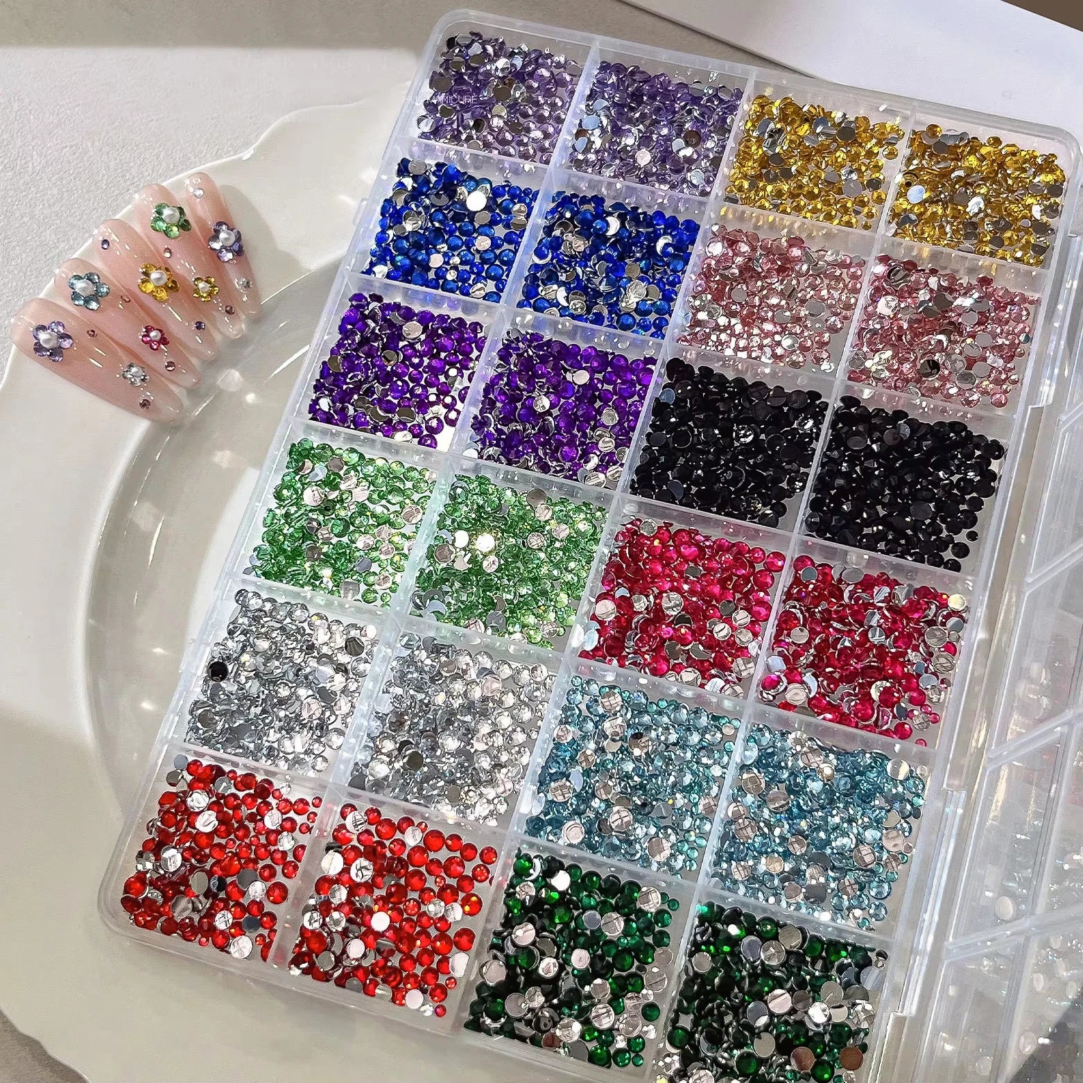 1Box 24 Grids Nail Rhinestone Bedazzling Kit 3D Multi-colors 3mm Resin Diamond Jewelry DIY Phone Case Nails Art Accessories