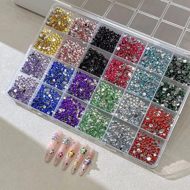 1Box 24 Grids Nail Rhinestone Bedazzling Kit 3D Multi-colors 3mm Resin Diamond Jewelry DIY Phone Case Nails Art Accessories