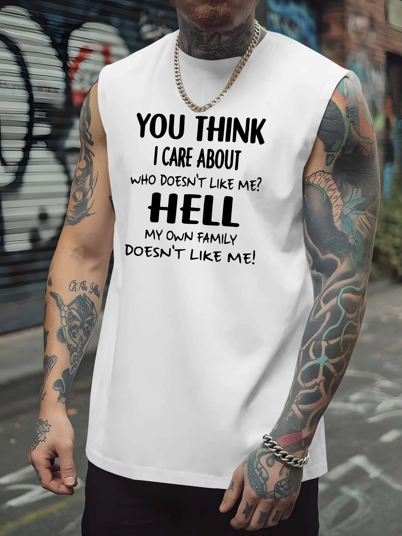 Men's Fun Quotes Sleeveless Muscle Tank Top - Fitness and Streetwear Top with Satirical Text Print
