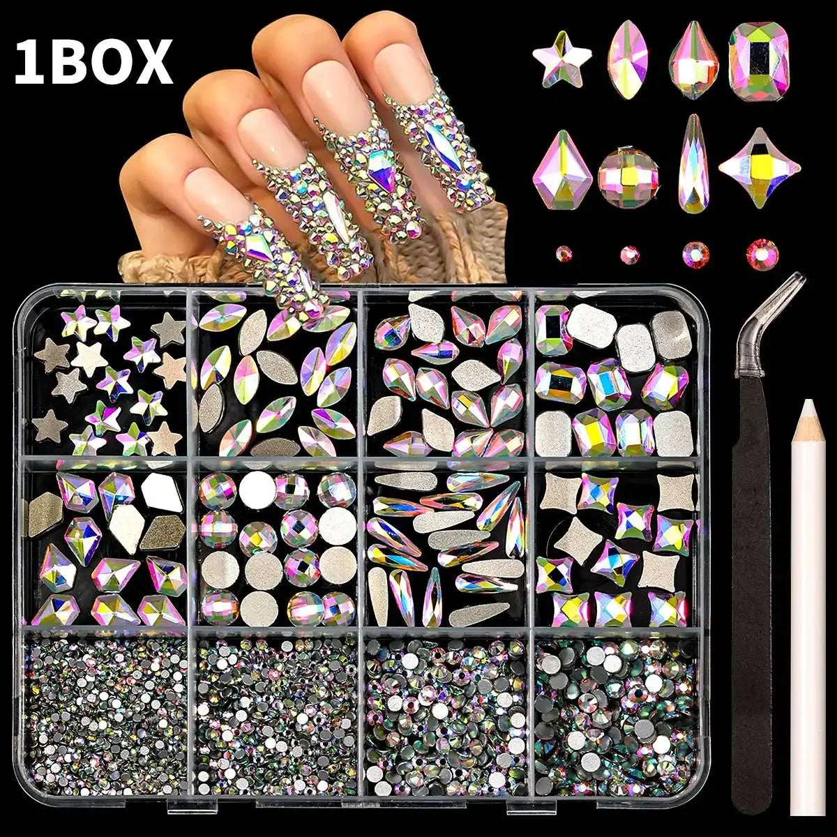 3D Resin Nail Art Rhinestones Multi-color Flat Brilliant Diamond Nail Jewelry Set DIY Clothes Phone Case Manicure Accessory Tool
