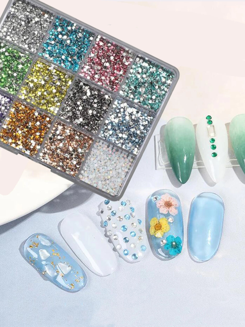 12Grids(6000pc) 3D Resin Nail Art Rhinestones+Tools 2mm Brilliant Diamond Nail Charms DIY Clothes Phone Case Manicure Accessory