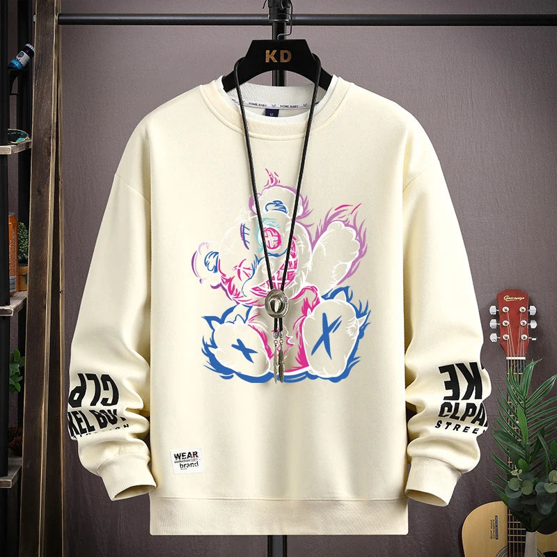 Hip Hop Bear Graphic T Shirts for Men Spring Autumn Oversized Women Long Sleeve T-shirt Harajuku Tops Streetwear Men Clothing