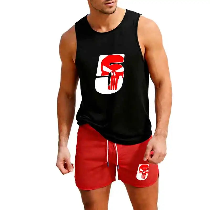Men Workout Set Summer Sleeveless Athletic Top and Shorts Lightweight Basketball Training Sportswear Gym Run Two Piece Outfit