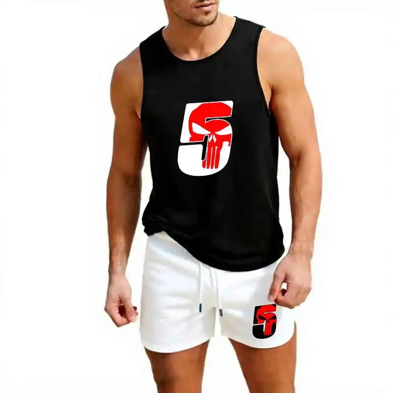 Men Workout Set Summer Sleeveless Athletic Top and Shorts Lightweight Basketball Training Sportswear Gym Run Two Piece Outfit