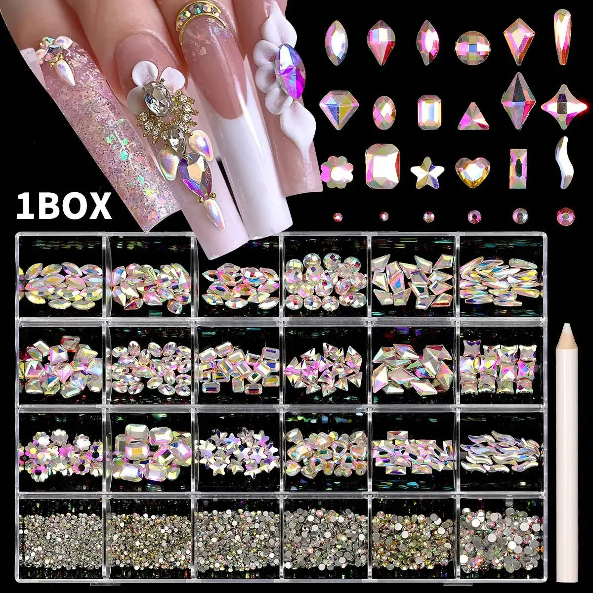 3D Resin Nail Art Rhinestones Multi-color Flat Brilliant Diamond Nail Jewelry Set DIY Clothes Phone Case Manicure Accessory Tool
