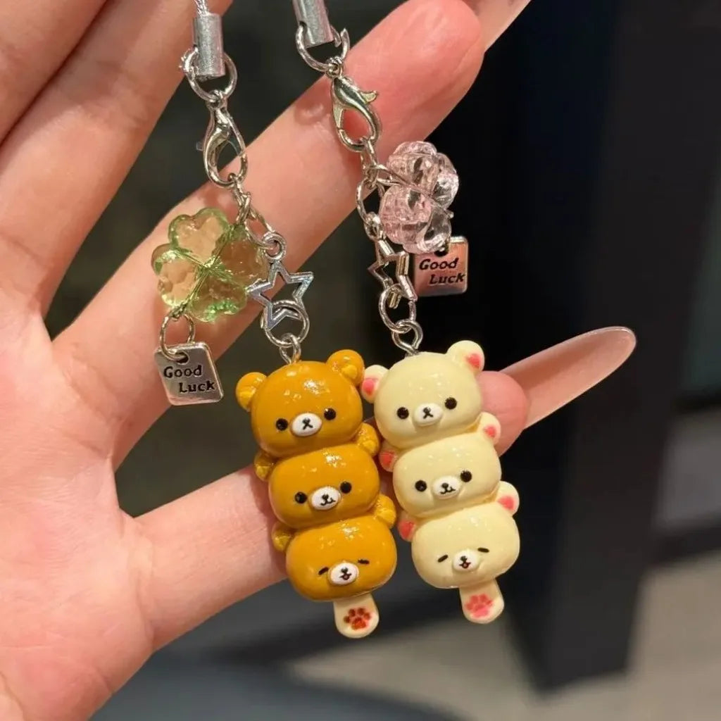 Cute Bear Phone Charms Pendant Kawaii Anime Keychain for Bag Accessories Schoolbag Cartoon Key Chains Christmas Jewelry Gifts