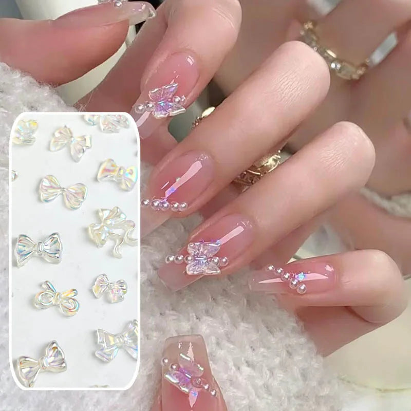 50pcs Resin Butterfly Nail Art Jewelry Bow Tie Streamer Wearing Nail Ice Through Hairpin Phone Case Decorations Diy Accessories
