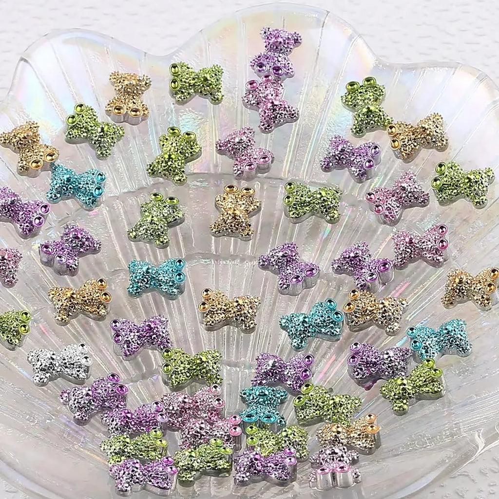60PCS color 3D bear diamond nail cartoon accessories, suitable for DIY nail art, phone cases, water bottles, handicrafts, photos