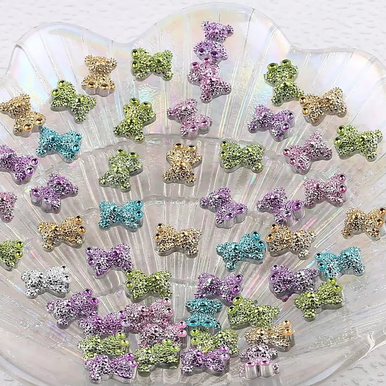 60PCS color 3D bear diamond nail cartoon accessories, suitable for DIY nail art, phone cases, water bottles, handicrafts, photos