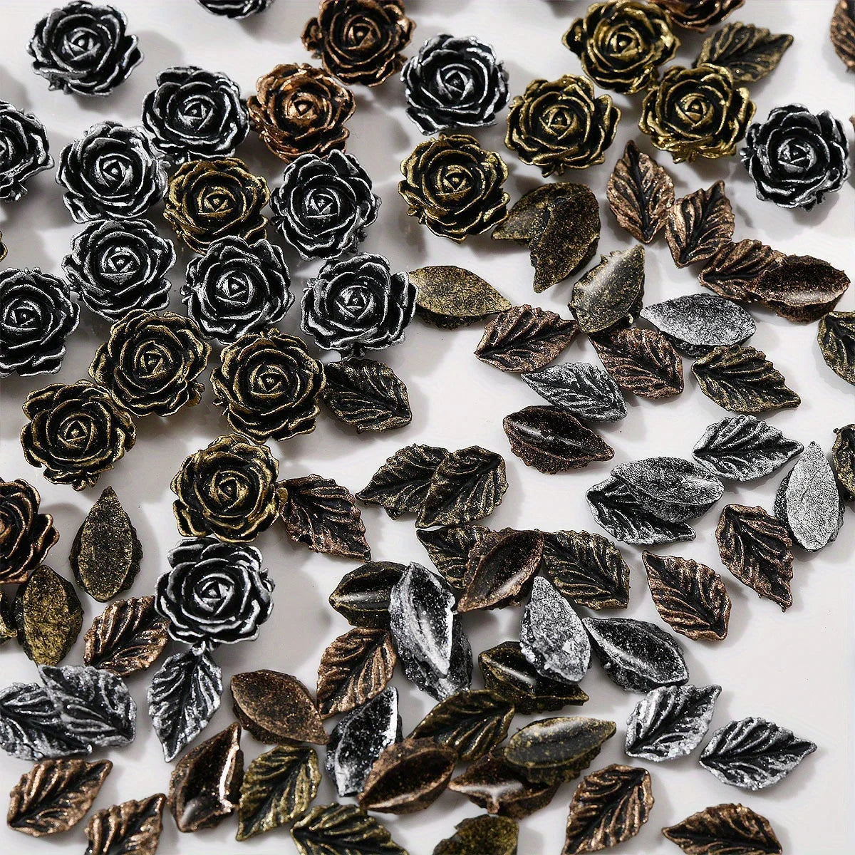 50pcs Resin Black Flower Leaves Rose Nail Art Accessories Vintage Nail Decoration Phone Case Hairpin Diy Accessory Decoration