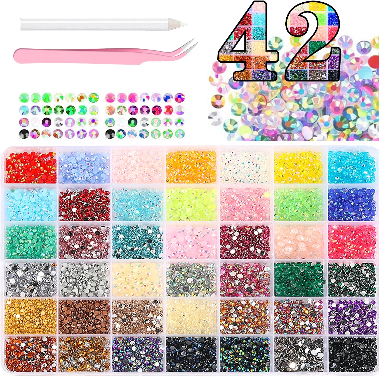 Hot Selling 42Grid Nail Rhinestone Bedazzling Kit 3D Multi-colors Resin Diamond Jewelry for DIY Phone Case Nails Art Accessories