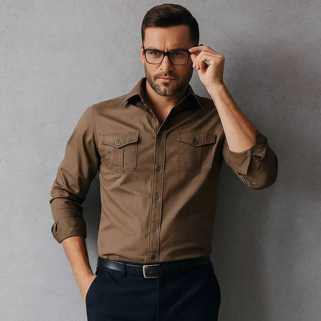 AIOPESON 2026 Business Cotton Pocket Shirt Long Sleeve Quality For Casual Slim Fit Solid Color Men Shirts