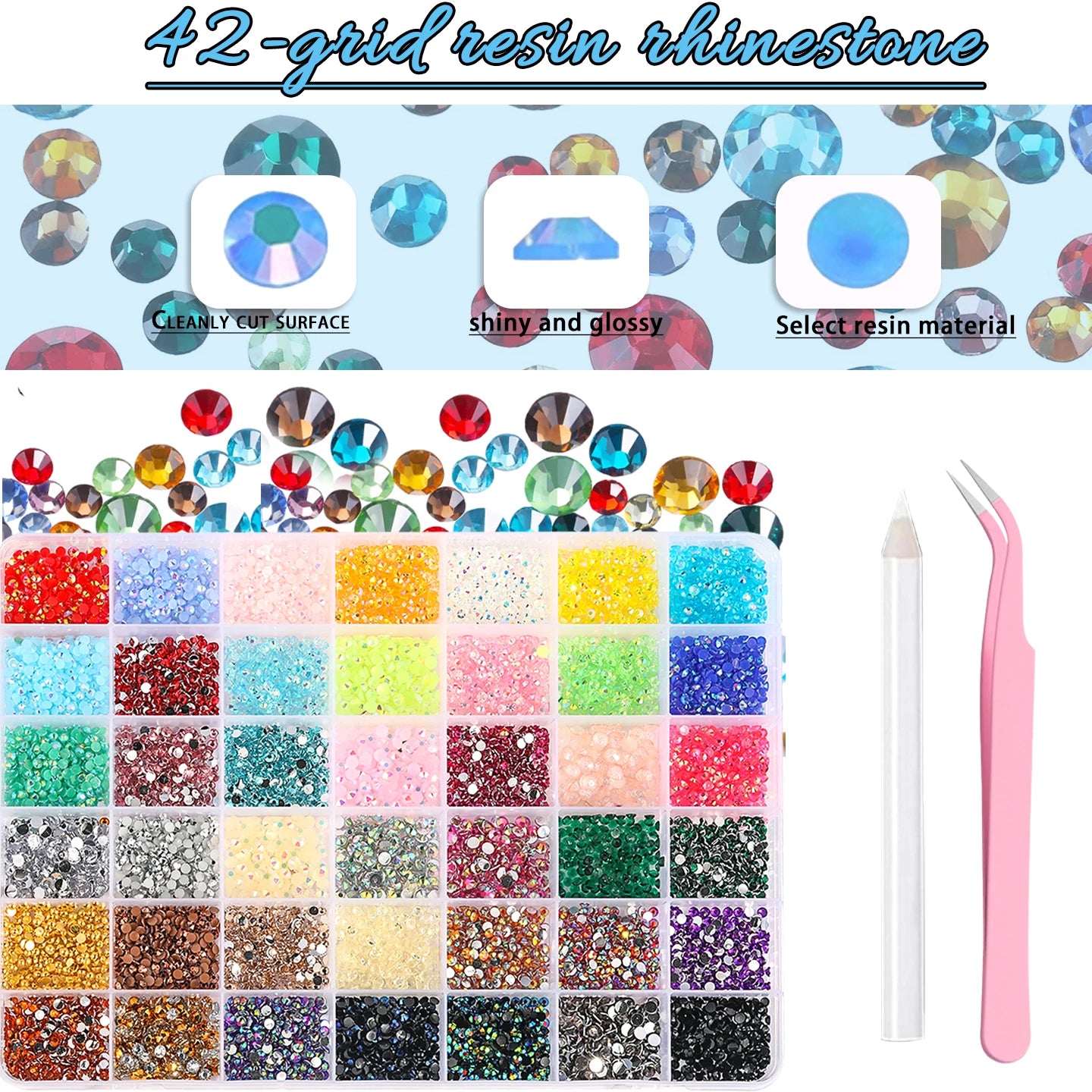 Hot Selling 42Grid Nail Rhinestone Bedazzling Kit 3D Multi-colors Resin Diamond Jewelry for DIY Phone Case Nails Art Accessories
