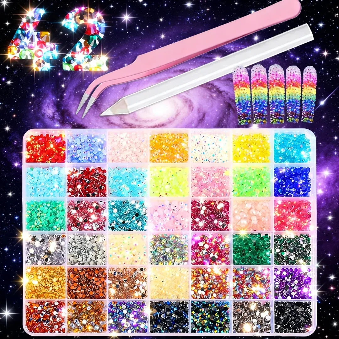 Hot Selling 42-Grid Nail Rhinestone Bedazzling Kit 3D Multi-color Resin Diamond Jewelry for DIY Phone Case Nail Art Accessories