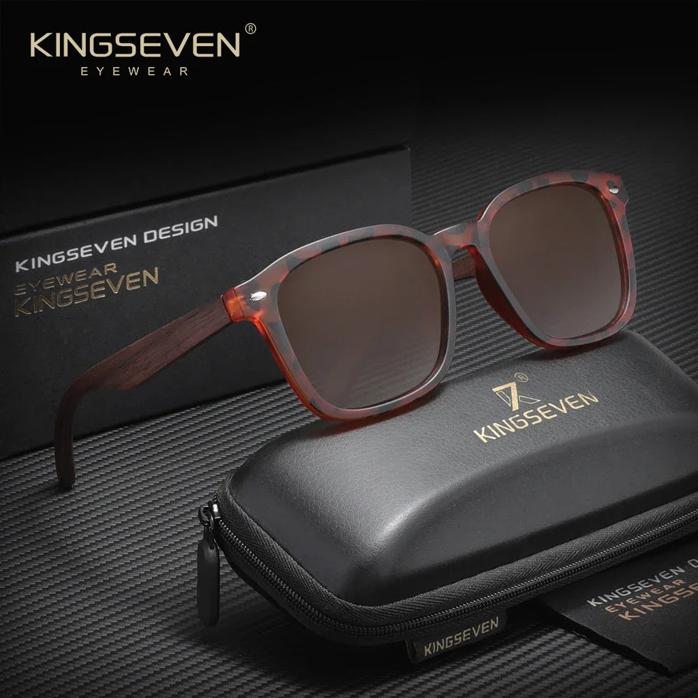KINGSEVEN Walnut Wooden Sunglasses for Men Polarized UV400 Protection Retro Eyewear Accessories Women Oculos