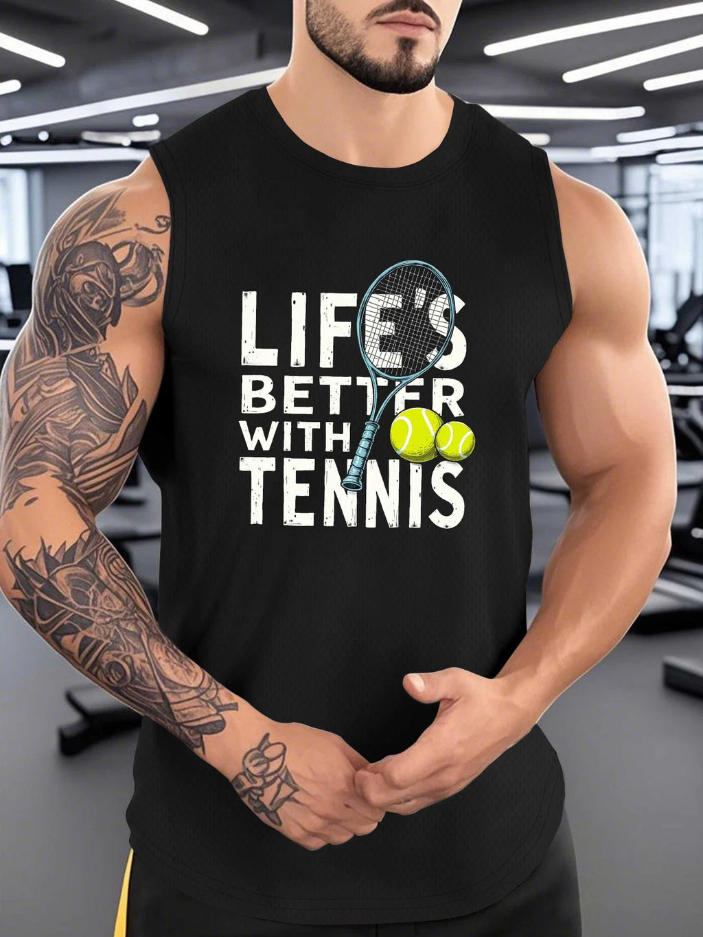 Men's tennis vest sleeveless sports shirt - Lightweight and breathable summer tennis racket with printed design
