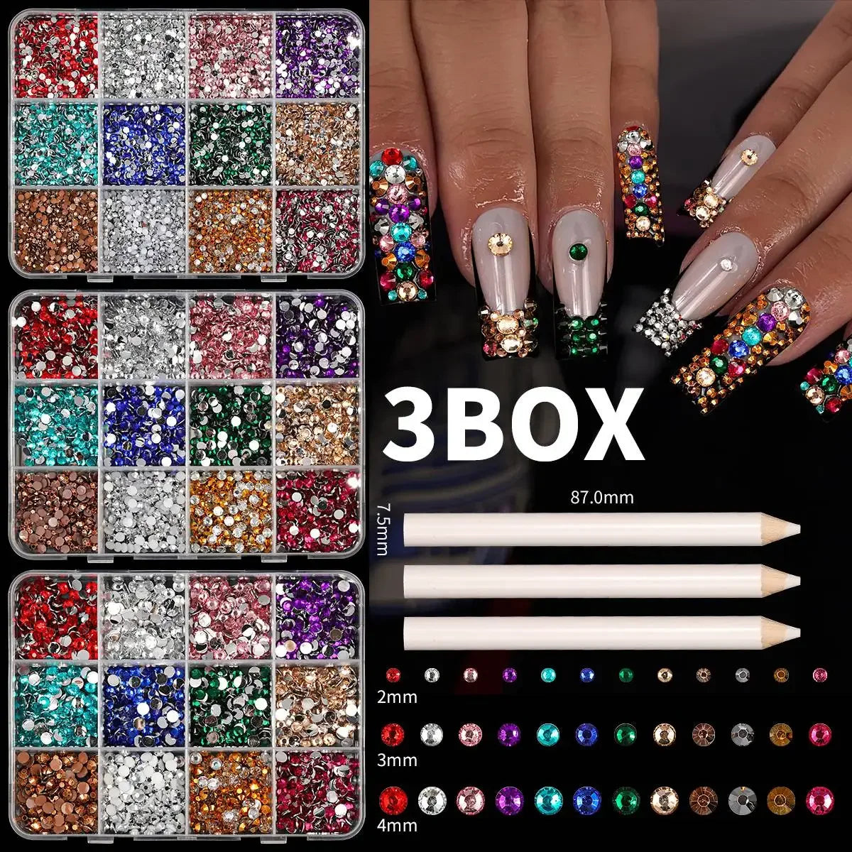 3D Resin Nail Art Rhinestones Multi-color Flat Brilliant Diamond Nail Jewelry Set DIY Clothes Phone Case Manicure Accessory Tool