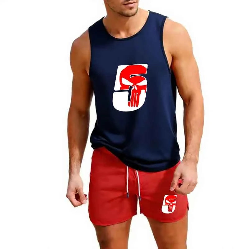 Men Workout Set Summer Sleeveless Athletic Top and Shorts Lightweight Basketball Training Sportswear Gym Run Two Piece Outfit