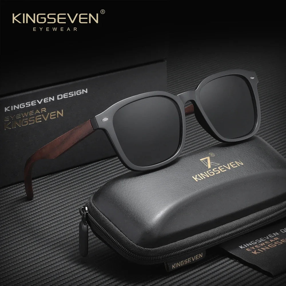 KINGSEVEN Walnut Wooden Sunglasses for Men Polarized UV400 Protection Retro Eyewear Accessories Women Oculos
