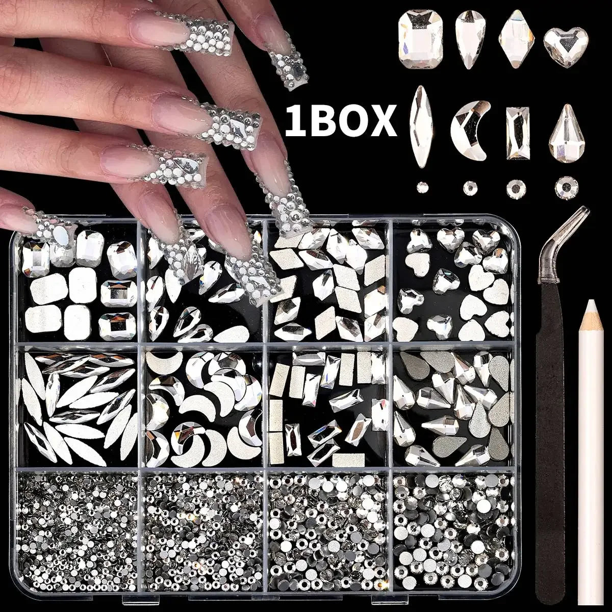 3D Resin Nail Art Rhinestones Multi-color Flat Brilliant Diamond Nail Jewelry Set DIY Clothes Phone Case Manicure Accessory Tool