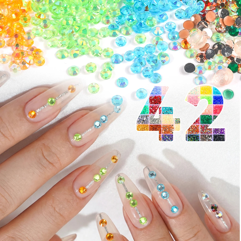 Hot Selling 42-Grid Nail Rhinestone Bedazzling Kit 3D Multi-color Resin Diamond Jewelry for DIY Phone Case Nail Art Accessories