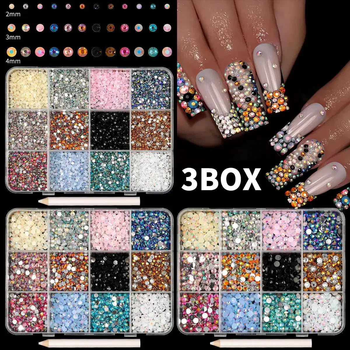 3D Resin Nail Art Rhinestones Multi-color Flat Brilliant Diamond Nail Jewelry Set DIY Clothes Phone Case Manicure Accessory Tool