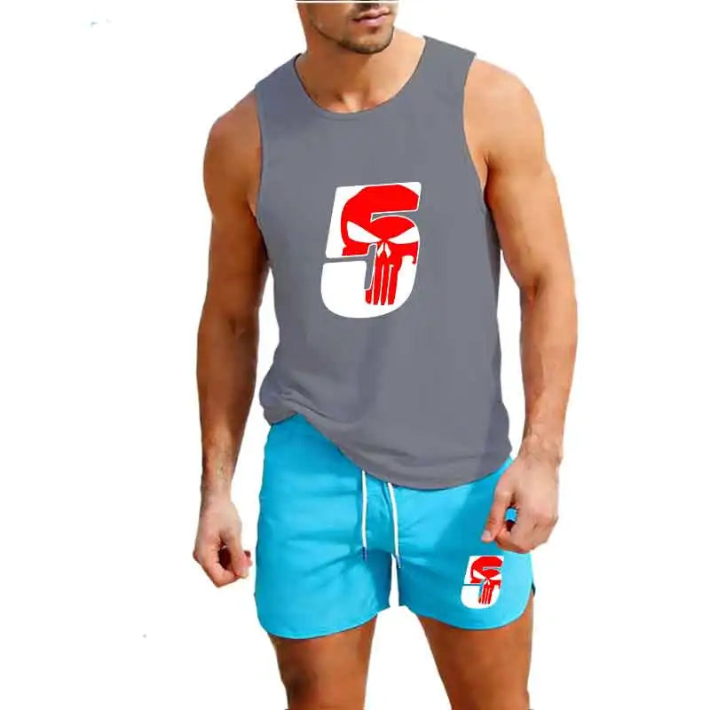 Men Workout Set Summer Sleeveless Athletic Top and Shorts Lightweight Basketball Training Sportswear Gym Run Two Piece Outfit