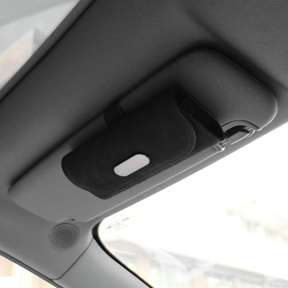 For Ford F-150 Chevrolet Silverado Jeep Wrangler Magnetic Flannel Sun Visor Eyewear Holder Car Eyeglass Storage Accessory