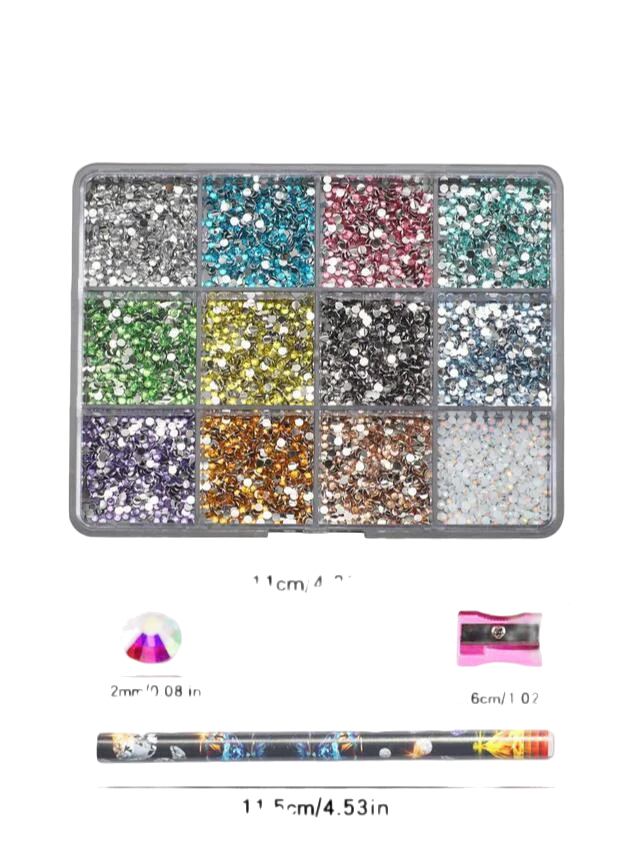 12Grids(6000pc) 3D Resin Nail Art Rhinestones+Tools 2mm Brilliant Diamond Nail Charms DIY Clothes Phone Case Manicure Accessory