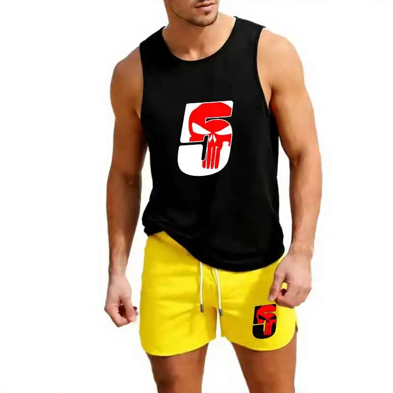 Men Workout Set Summer Sleeveless Athletic Top and Shorts Lightweight Basketball Training Sportswear Gym Run Two Piece Outfit