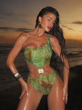 Swim SXY Women's One-Shoulder Swimsuit Metal Decor Hollow out Design for Summer Beach Vacation New Arrival
