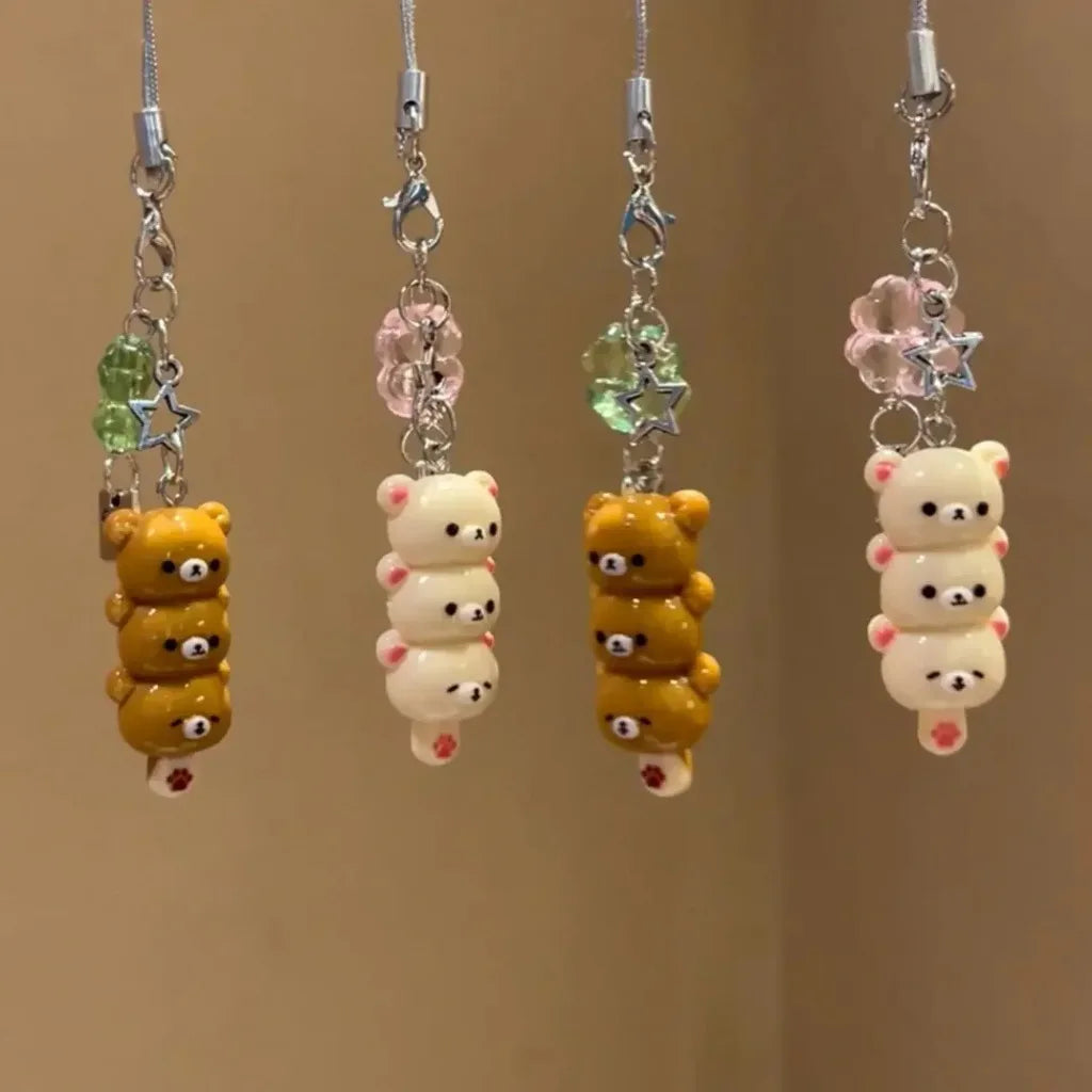 Cute Bear Phone Charms Pendant Kawaii Anime Keychain for Bag Accessories Schoolbag Cartoon Key Chains Christmas Jewelry Gifts