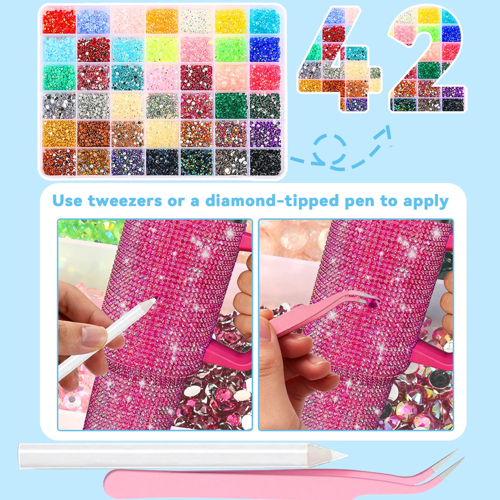 Hot Selling 42-Grid Nail Rhinestone Bedazzling Kit 3D Multi-color Resin Diamond Jewelry for DIY Phone Case Nail Art Accessories