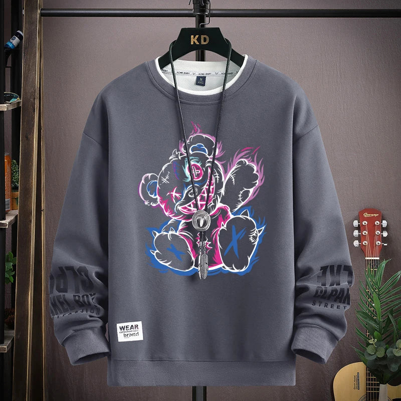Hip Hop Bear Graphic T Shirts for Men Spring Autumn Oversized Women Long Sleeve T-shirt Harajuku Tops Streetwear Men Clothing